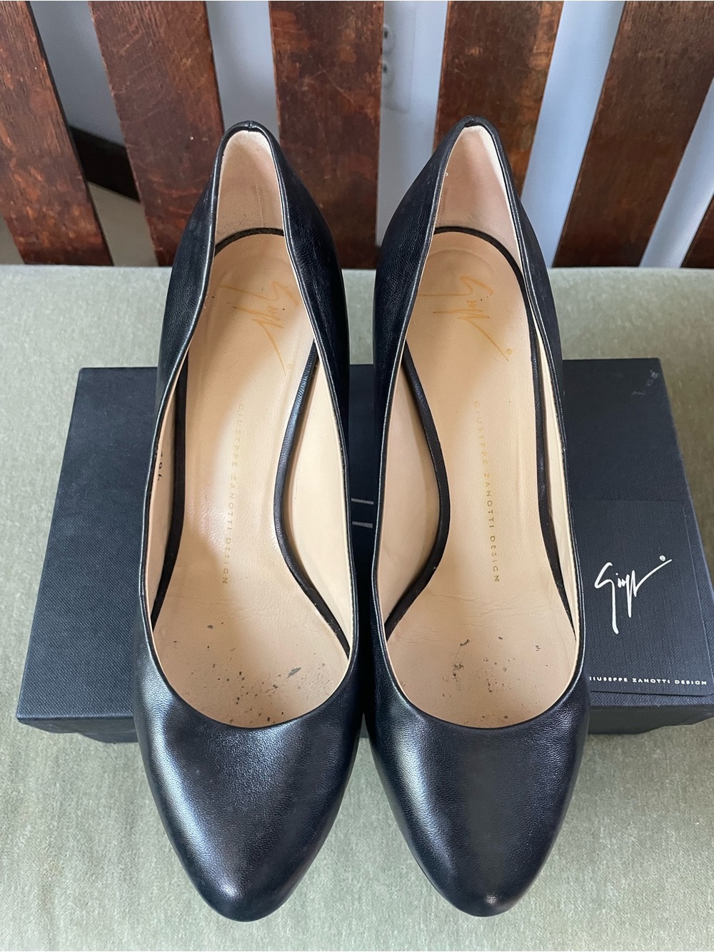 Giuseppe Zanotti Black Leather Pumps with Red Stiletto Heels - Picture 3 of 5